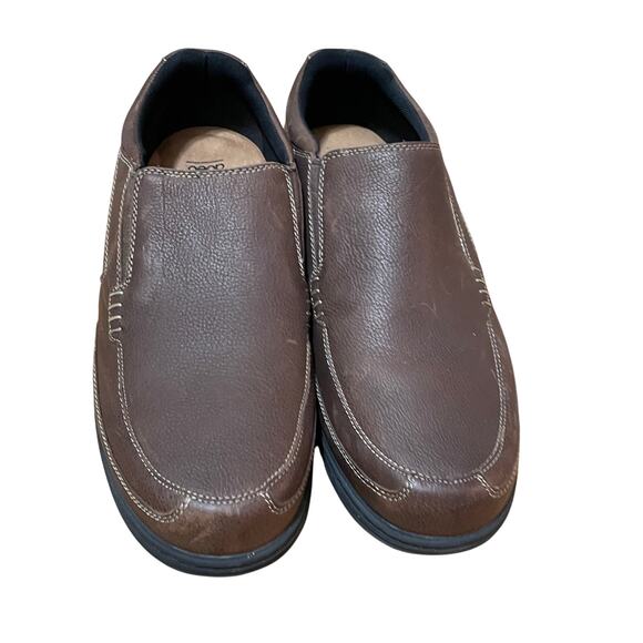 Abeo Utopia Mens 13M Brown Leather Slip On Loafers Shoes 24U1049 Contrast Stitch